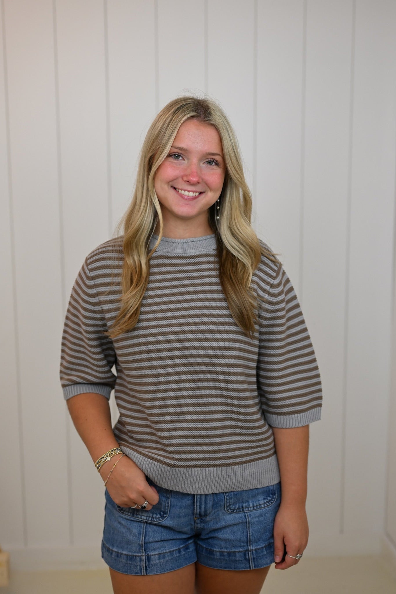 Brown & Gray Stripe Short Sweater