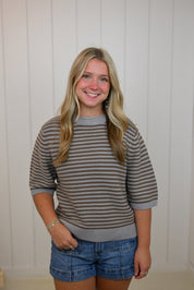 Brown & Gray Stripe Short Sweater