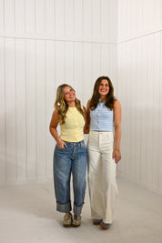 Blue Sleeveless High Neck Stripe Top