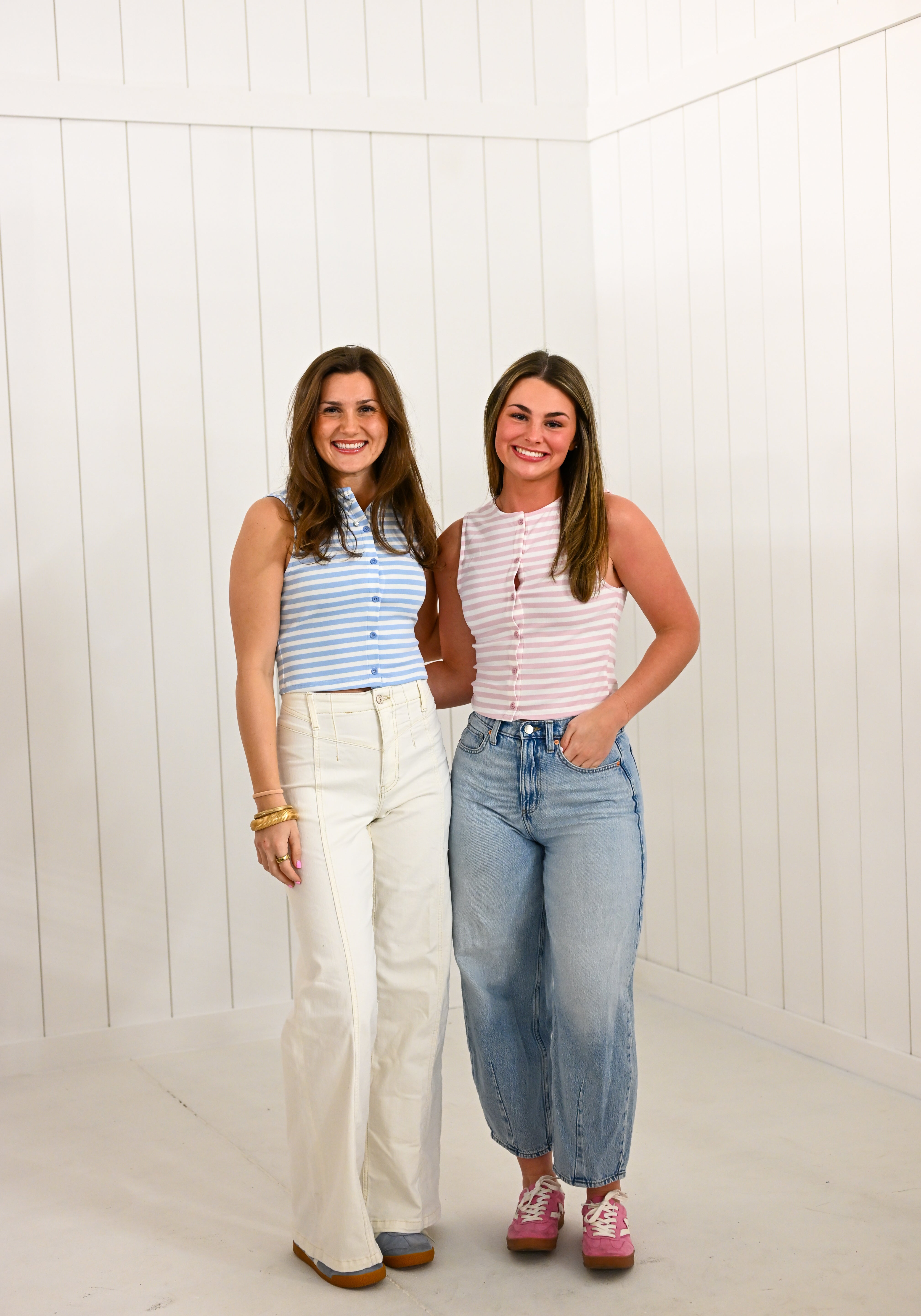 Pink Sleeveless High Neck Stripe Top