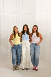 Yellow Sleeveless High Neck Stripe Top