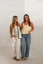 Cream Eyelet V-Neck Babydoll Top