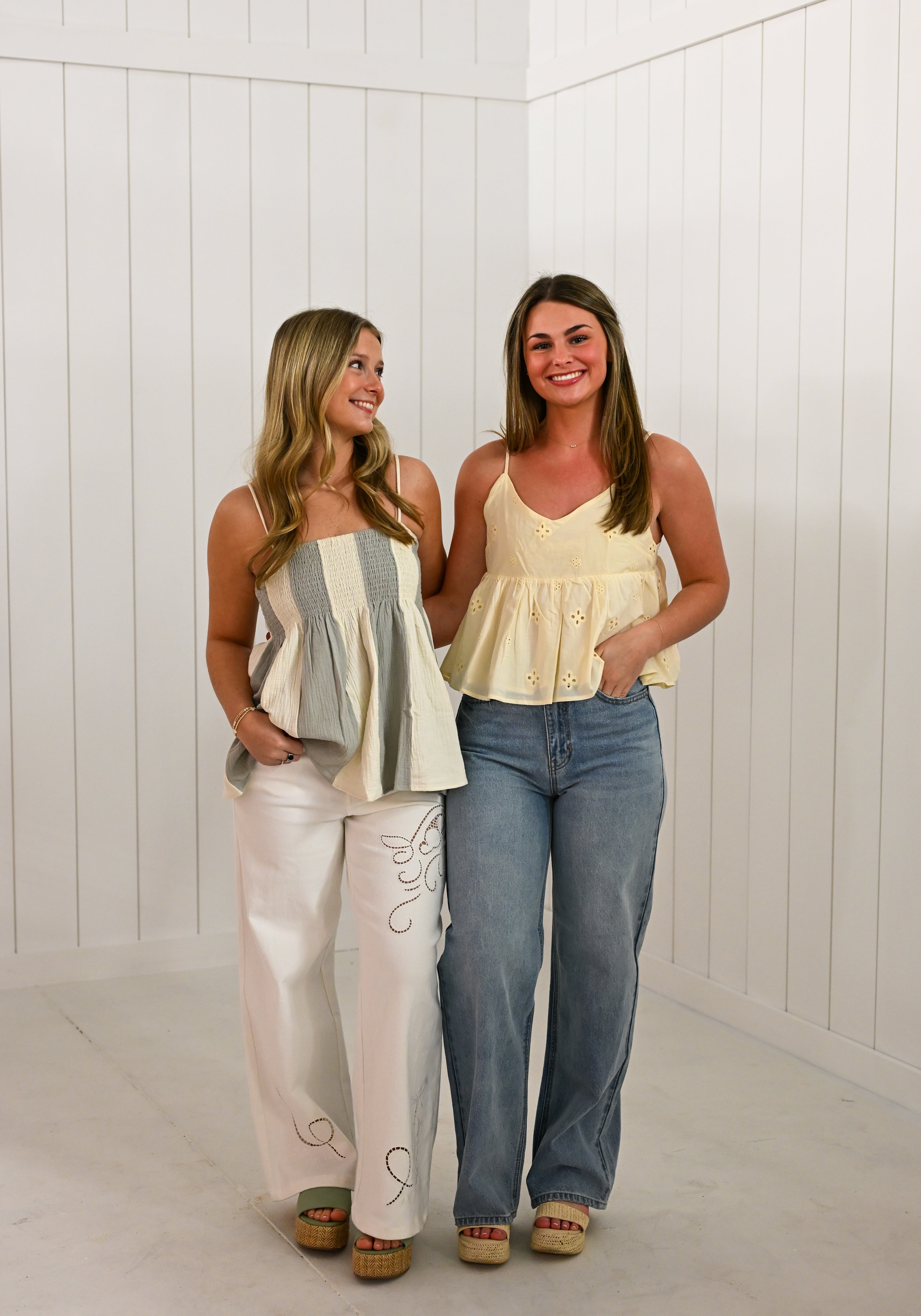 Cream Eyelet V-Neck Babydoll Top