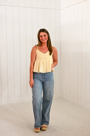 Cream Eyelet V-Neck Babydoll Top