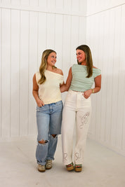 Green Stripe Off Shoulder Top