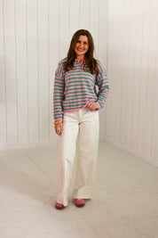 Pink & Green Striped Sweater