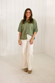 Green Short Sleeve Sweater Cardigan