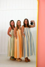 Orange & White Striped Pintuck Midi Dress