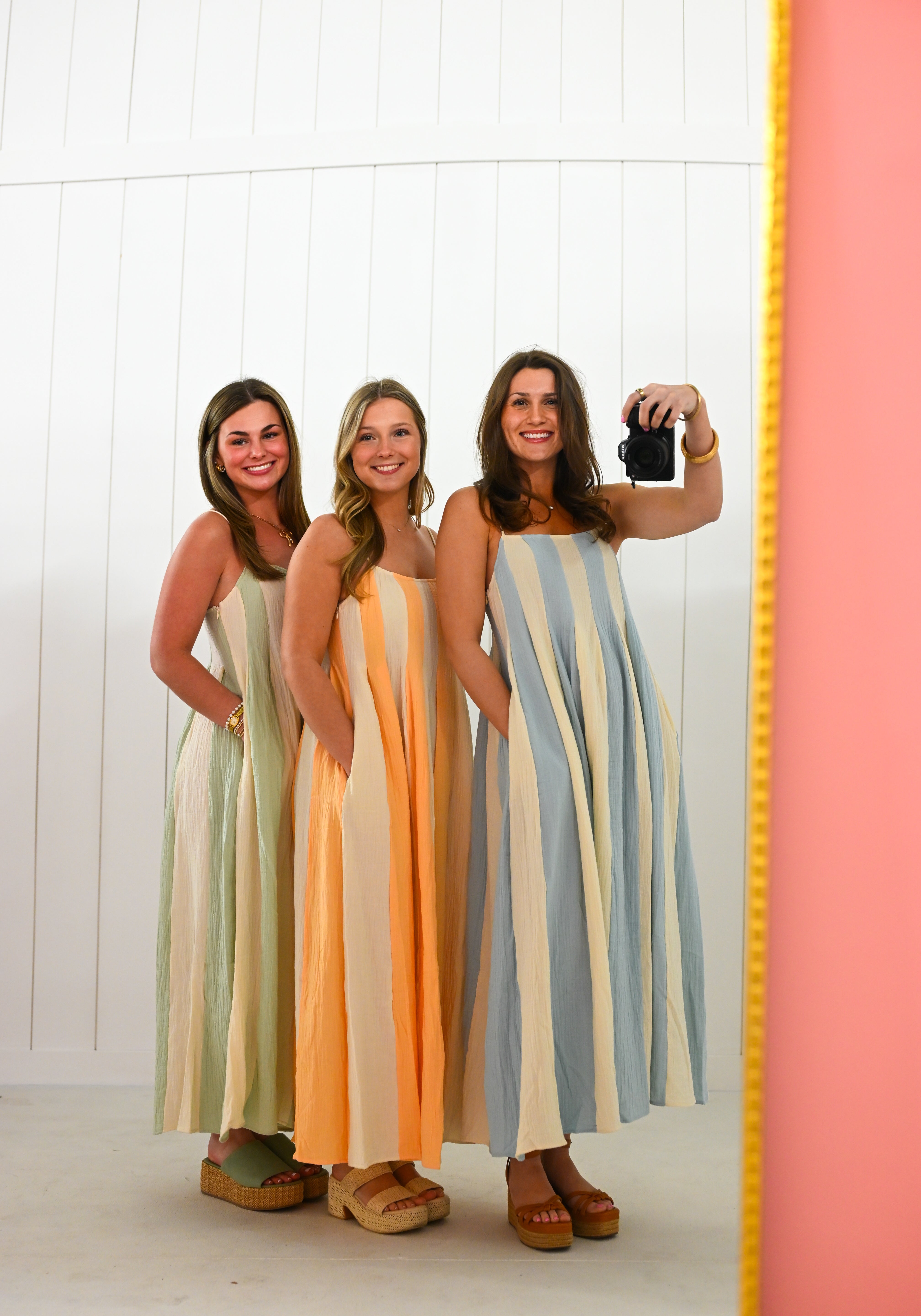 Orange & White Striped Pintuck Midi Dress