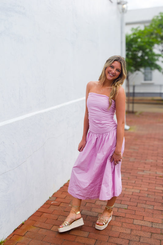 Lavender Midi Shirring Dress