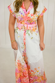 Pink Floral Collar Button Down Maxi Dress