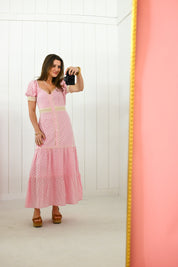 Pink Lace Trimmed Maxi Dress