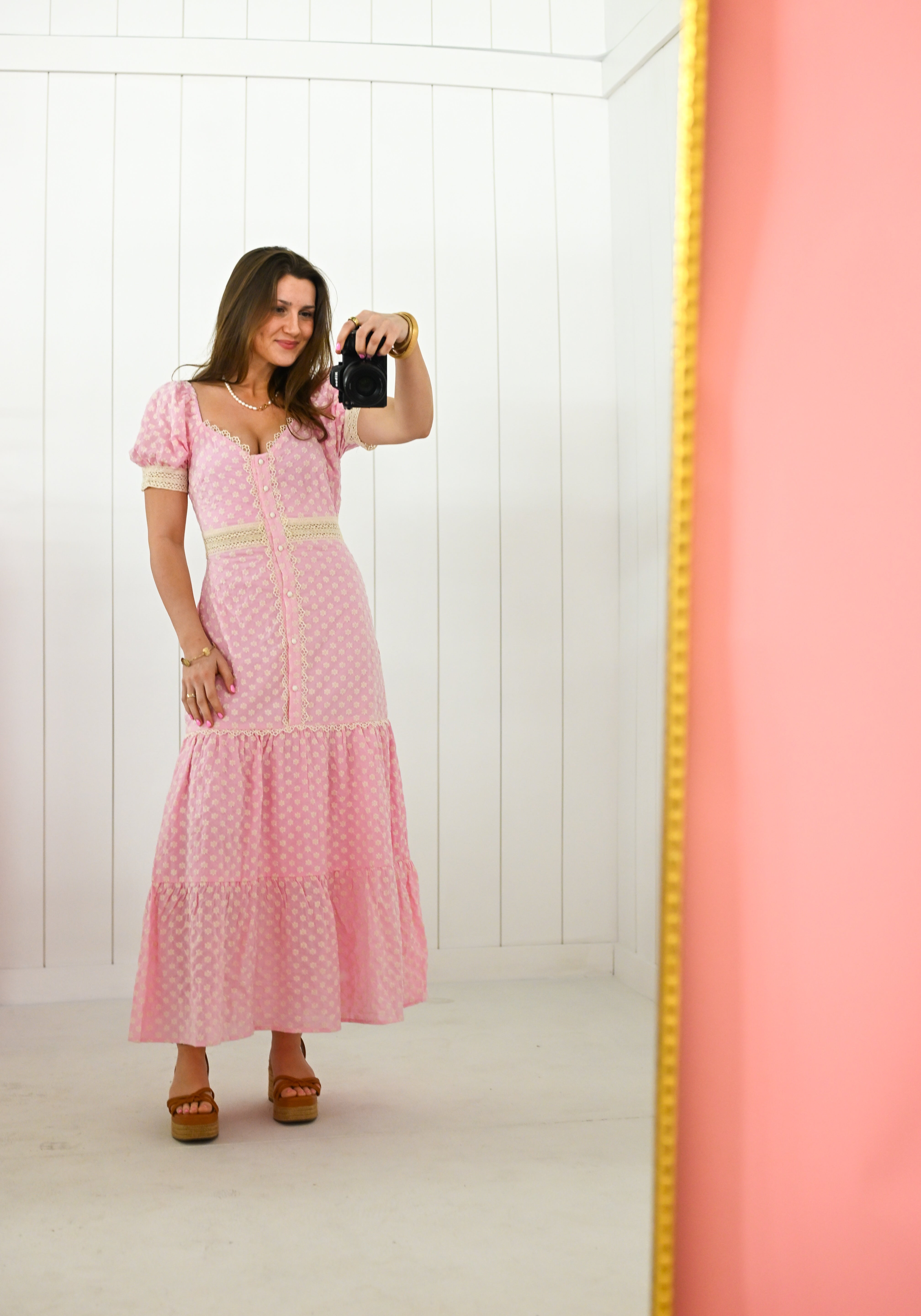 Pink Lace Trimmed Maxi Dress