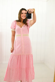 Pink Lace Trimmed Maxi Dress