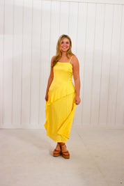 Yellow Ruffle Midi Dress