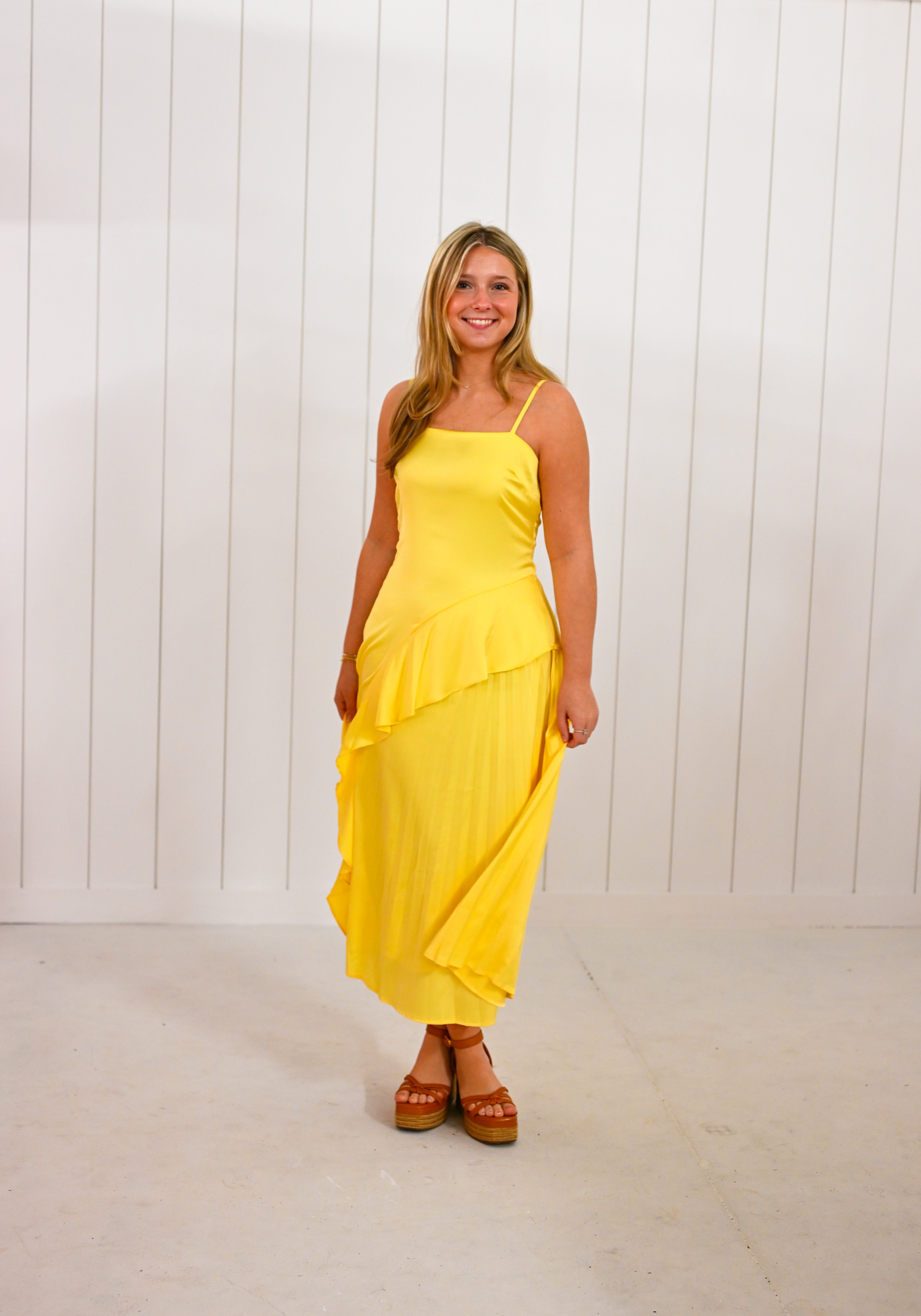 Yellow Ruffle Midi Dress