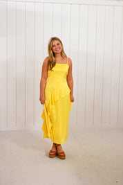 Yellow Ruffle Midi Dress