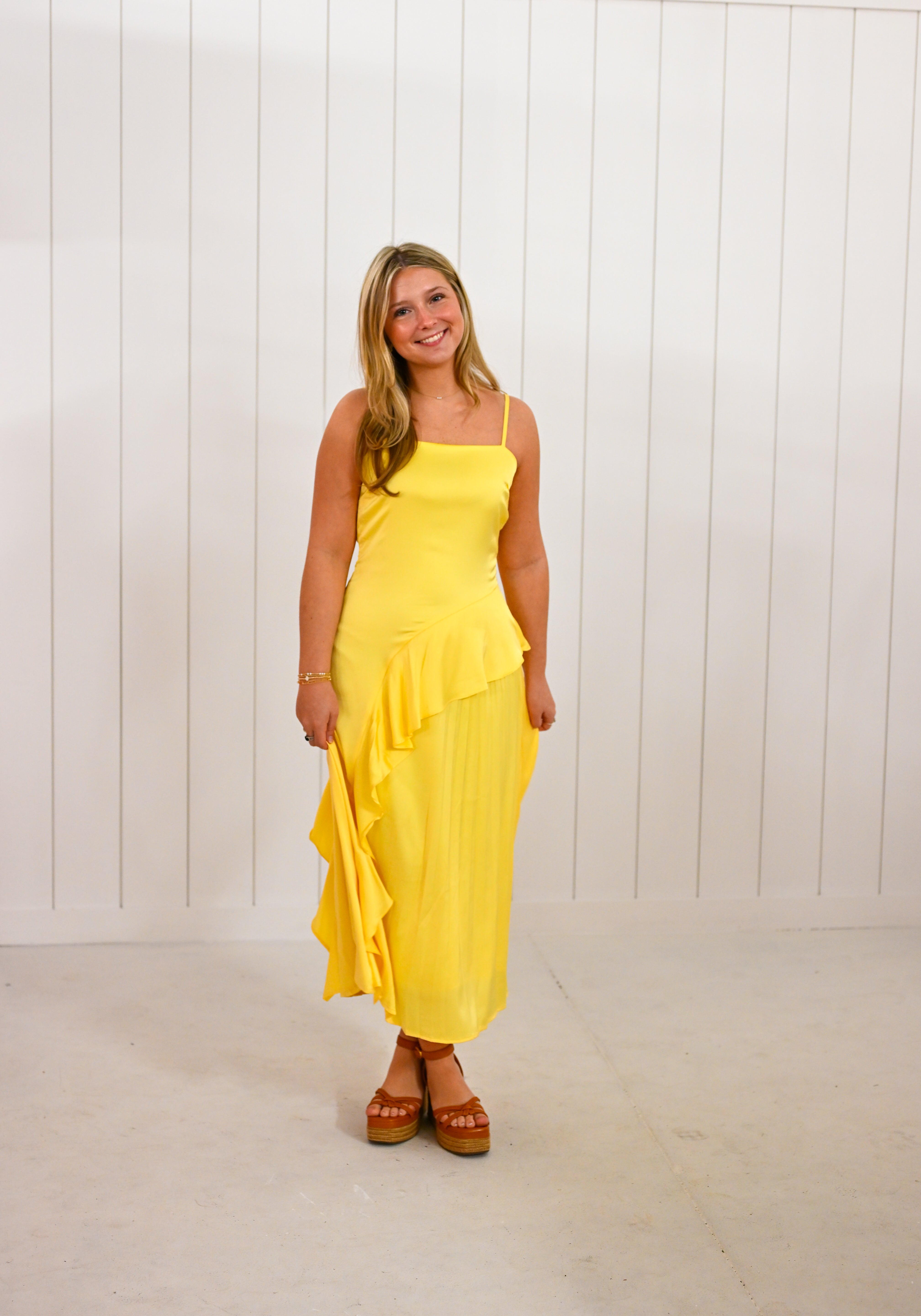 Yellow Ruffle Midi Dress