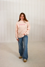 Pink Bow Heart Embroidered Mock Neck
