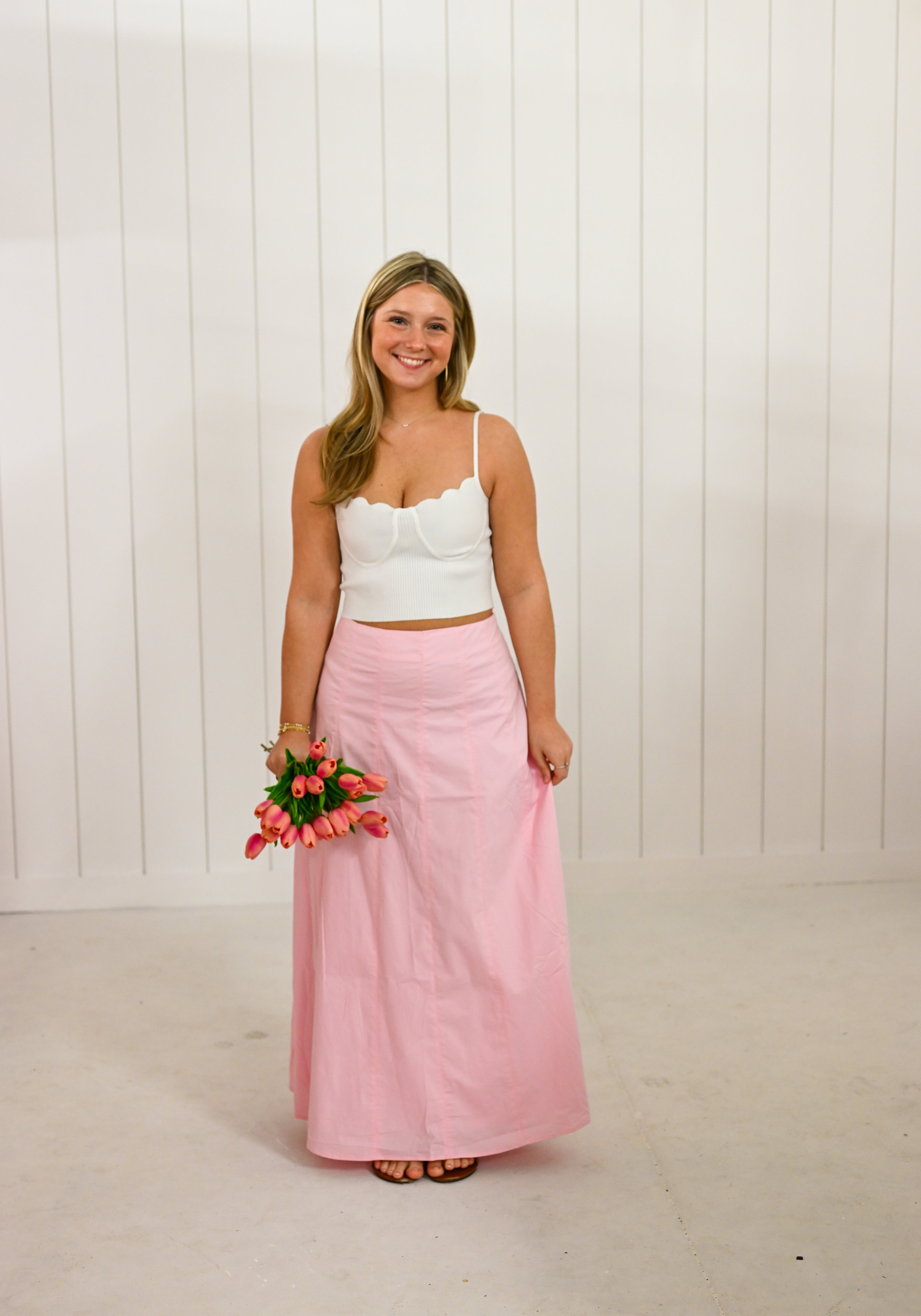 Pink Contrast Detail Maxi Skirt
