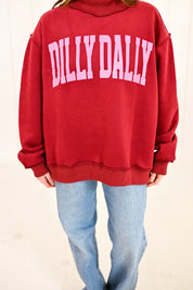 Burgundy 'DILLY DALLY' Mockneck