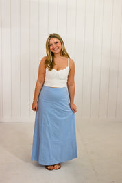 Blue Contrast Detail Maxi Skirt