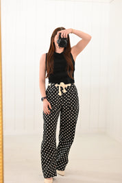 Cream Polka Dot on Black Barrel Pants