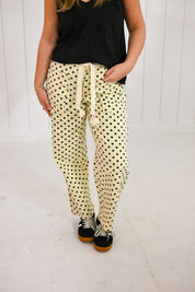 Black Polka Dot on Cream Barrel Pants