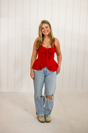 Red Ruffle Peplum Tank