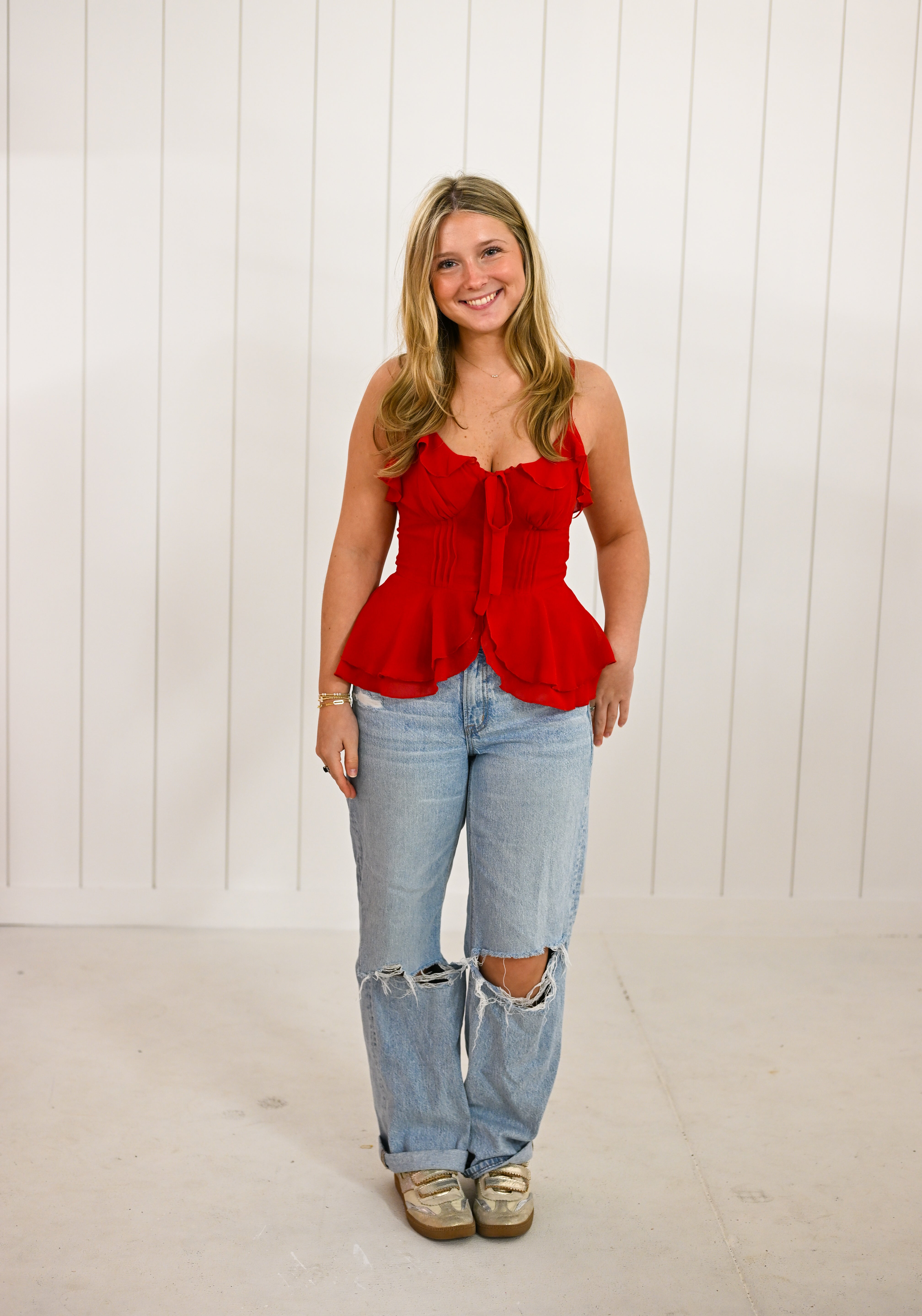 Red Ruffle Peplum Tank
