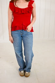 Red Ruffle Top