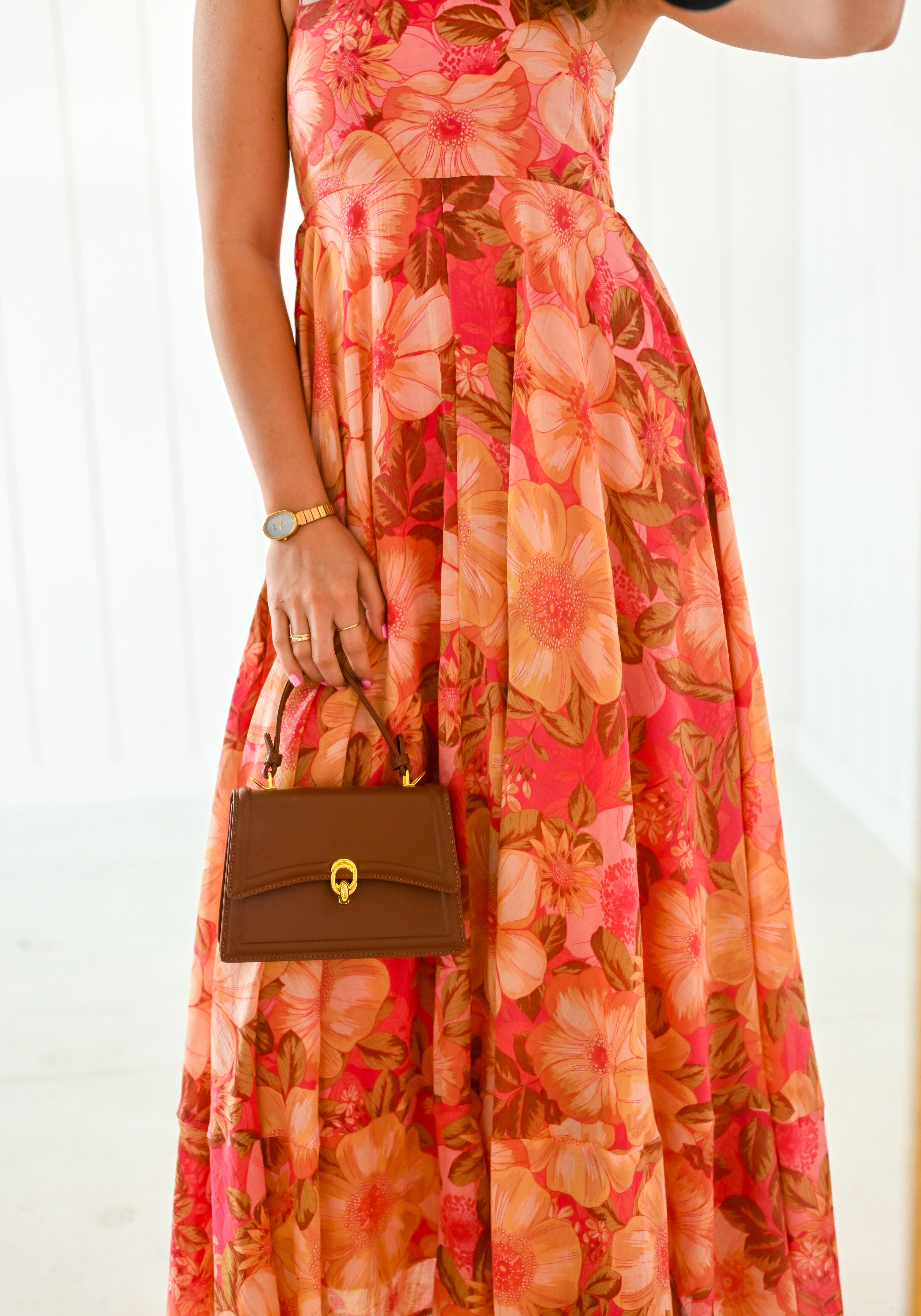 Orange Valencia Floral Maxi Dress
