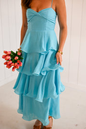 Blue Ruffle Tiered Maxi Dress