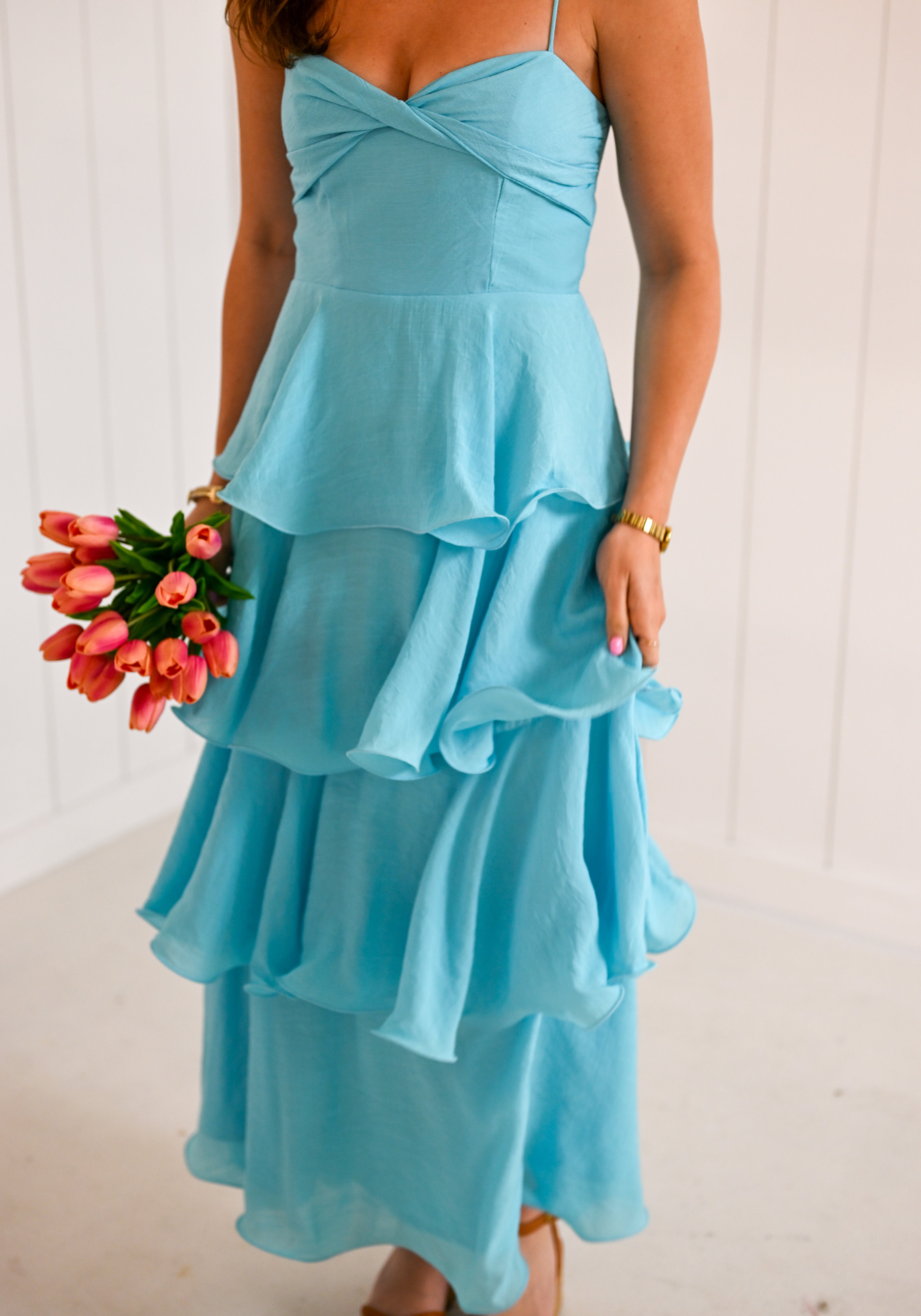Blue Ruffle Tiered Maxi Dress