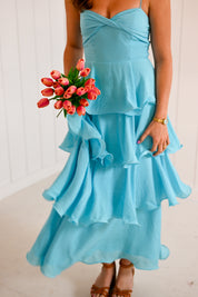 Blue Ruffle Tiered Maxi Dress
