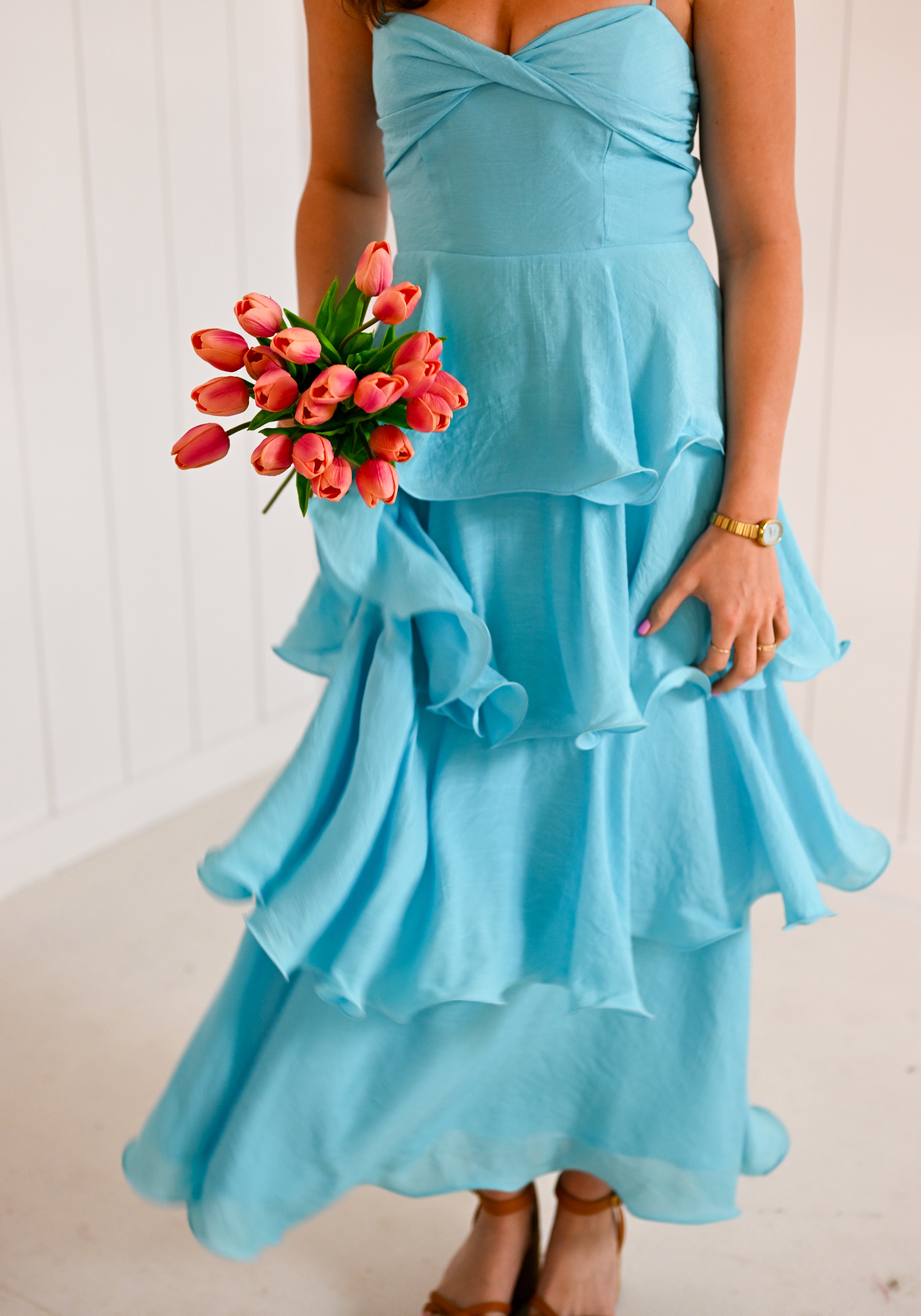Blue Ruffle Tiered Maxi Dress