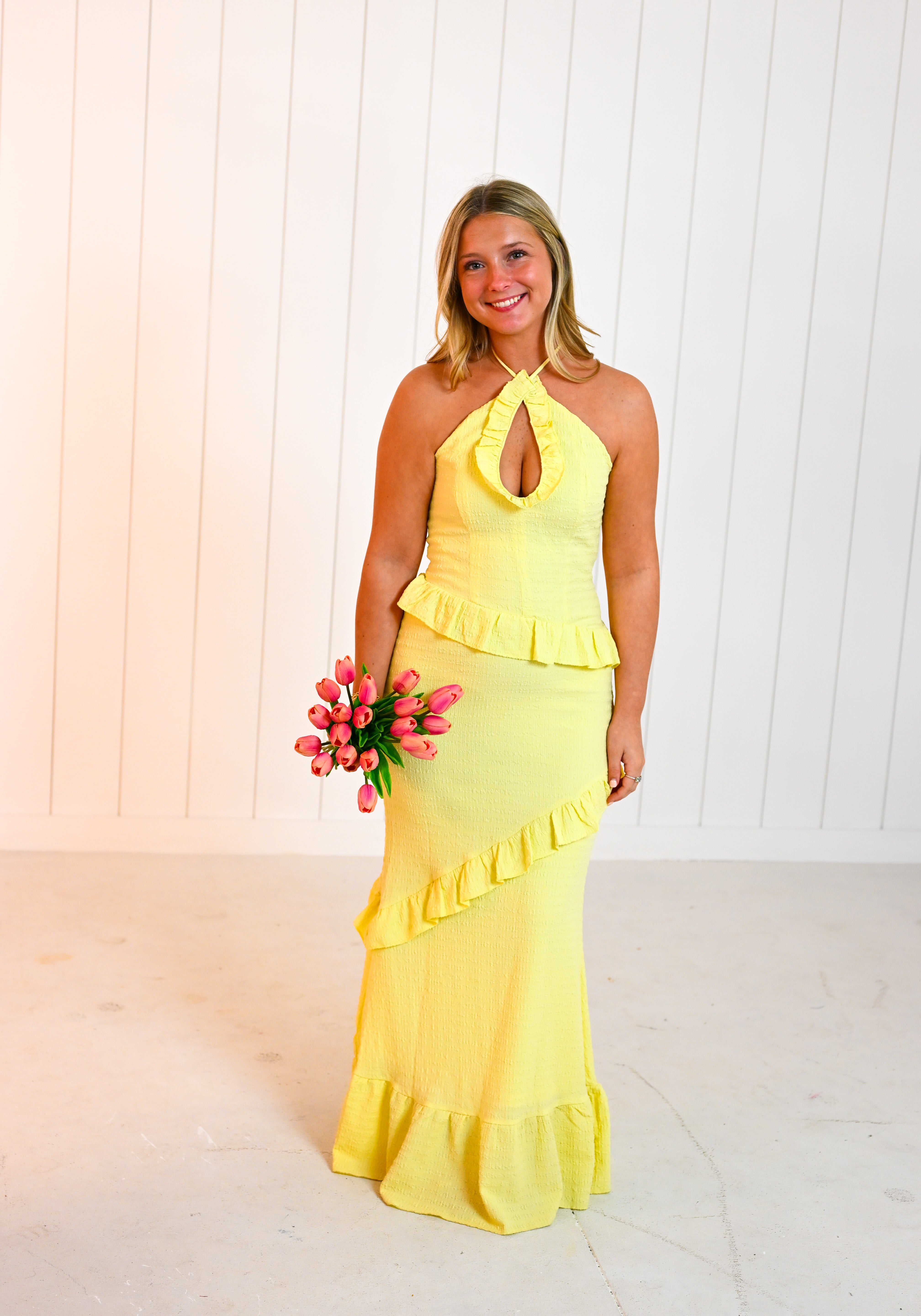 Yellow Crinkle Maxi Dress