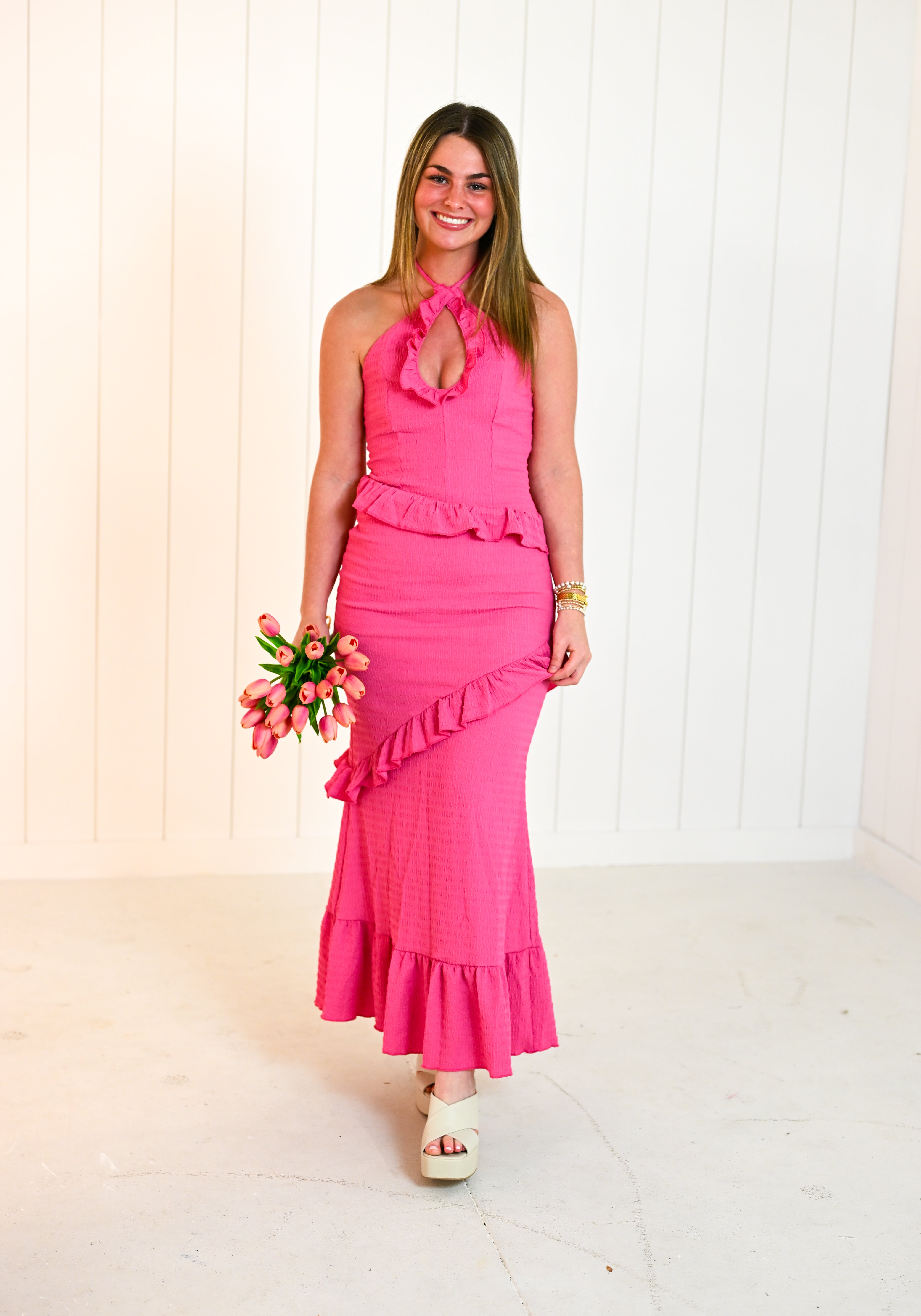 Pink Crinkle Maxi Dress