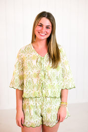 Green Floral Scallop Hem Set