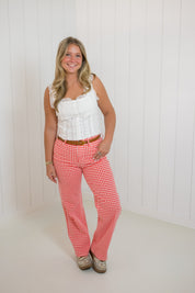 Red Gingham High Rise Full Length Straight