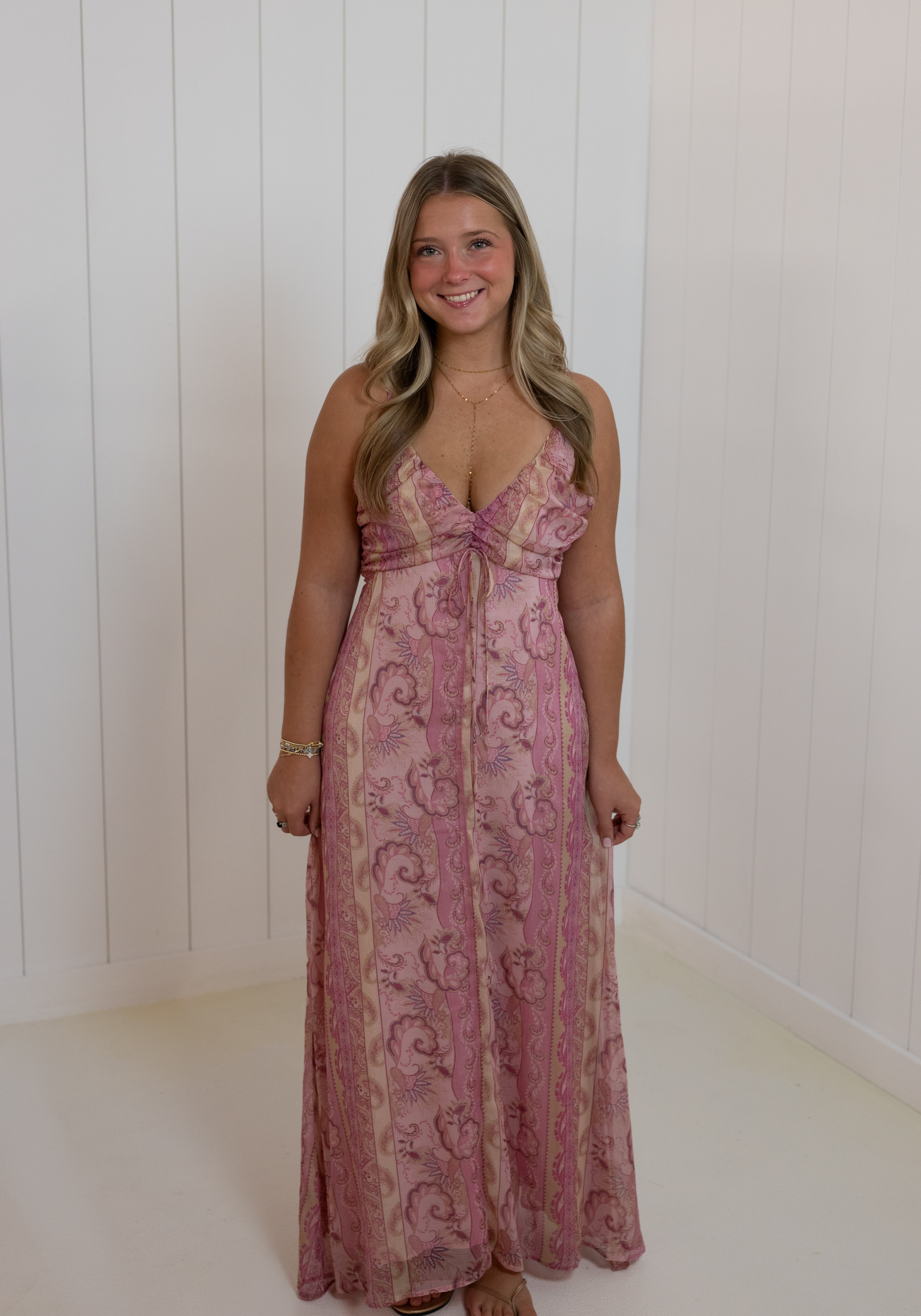 Pink Paisley Sleeveless Maxi Dress