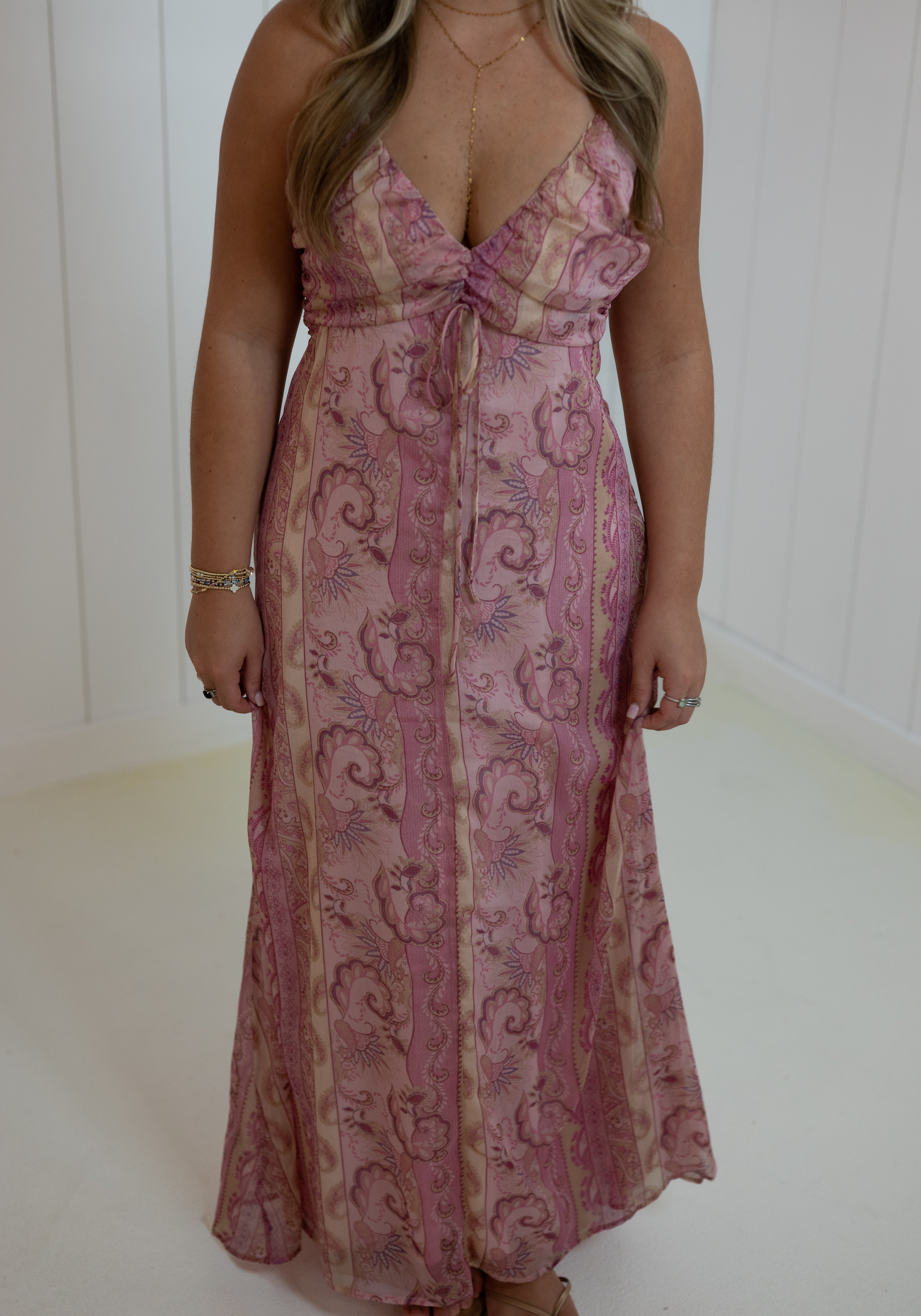 Pink Paisley Sleeveless Maxi Dress
