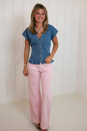 Pink Micro Patch Pocket Wide Leg