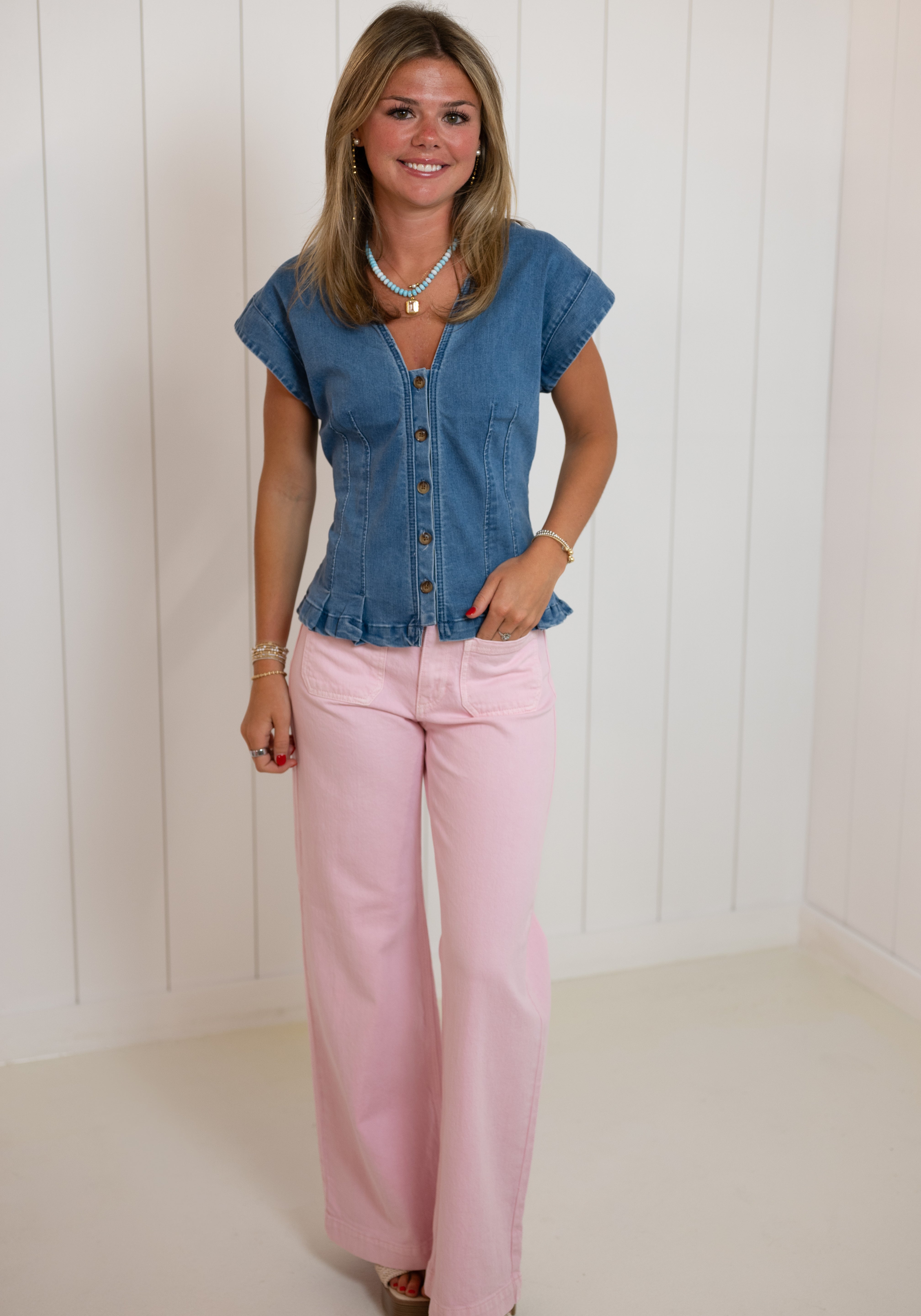 Pink Micro Patch Pocket Wide Leg