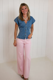 Pink Micro Patch Pocket Wide Leg