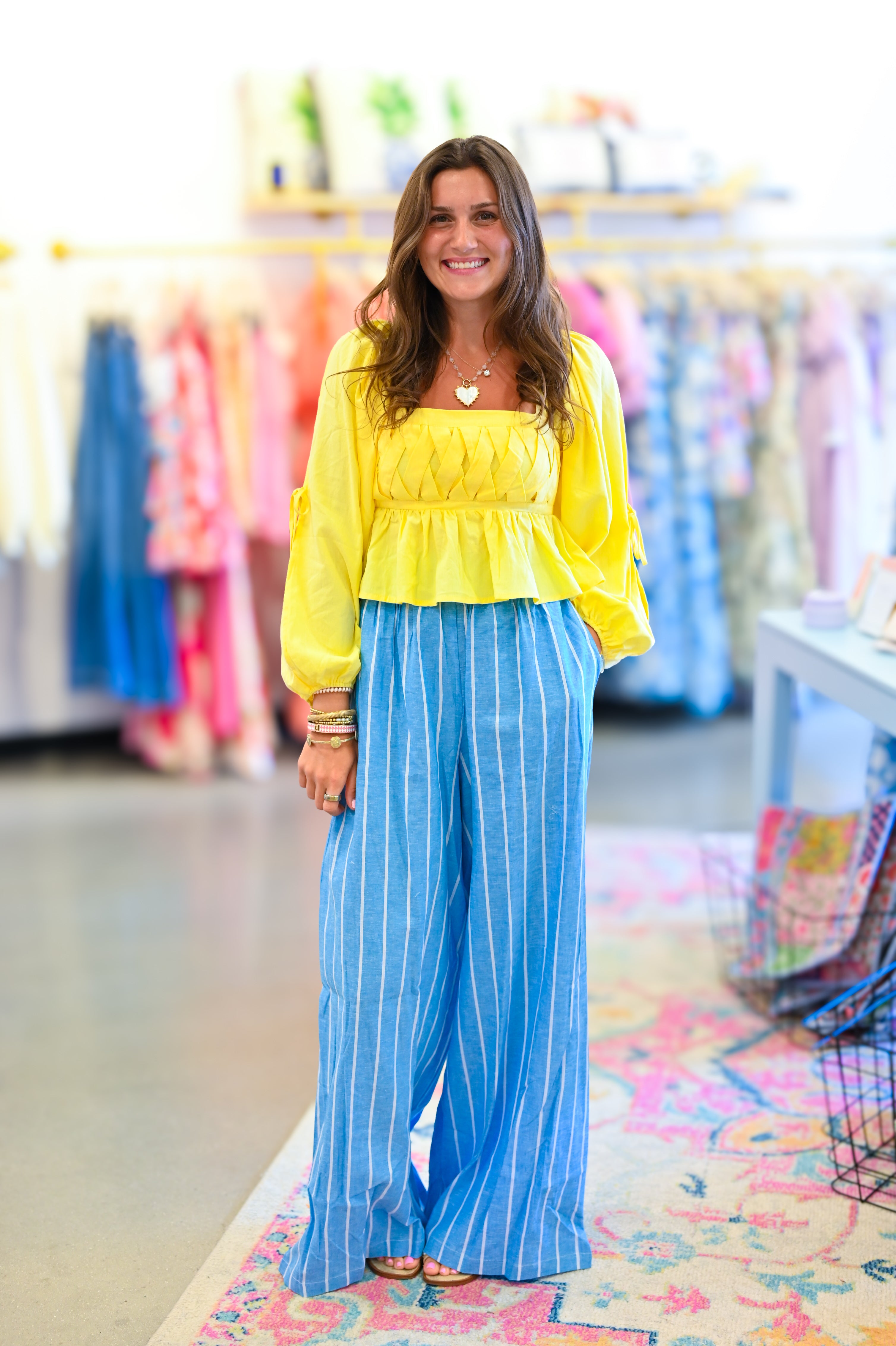 Yellow Long Sleeve Square Neck Detail Top