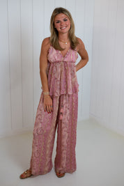 Pink Paisley Print Pants