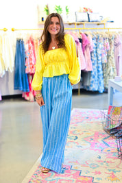 Yellow Long Sleeve Square Neck Detail Top