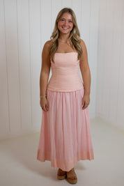 Pink Strapless Corset Skirt Dress