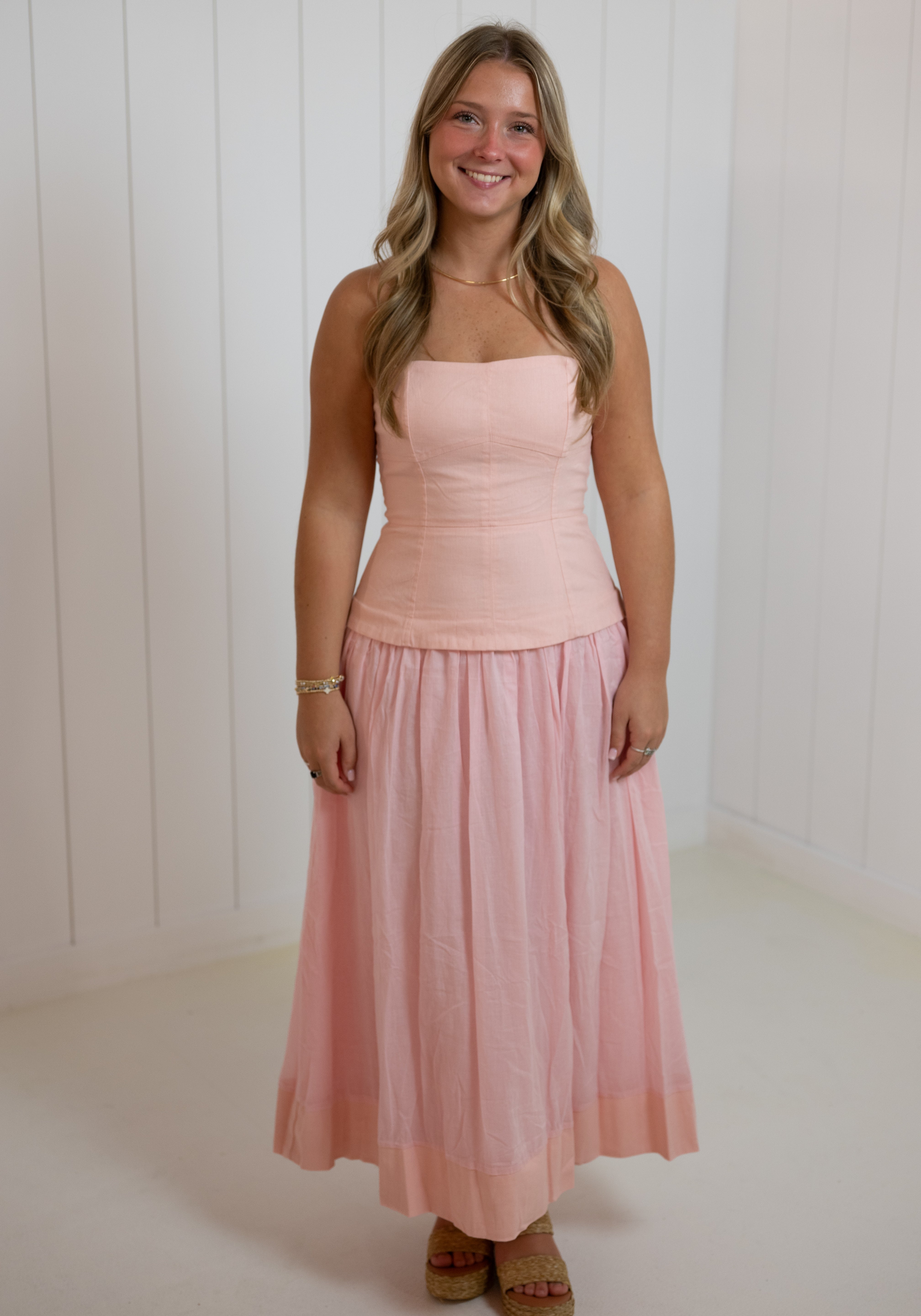 Pink Strapless Corset Skirt Dress